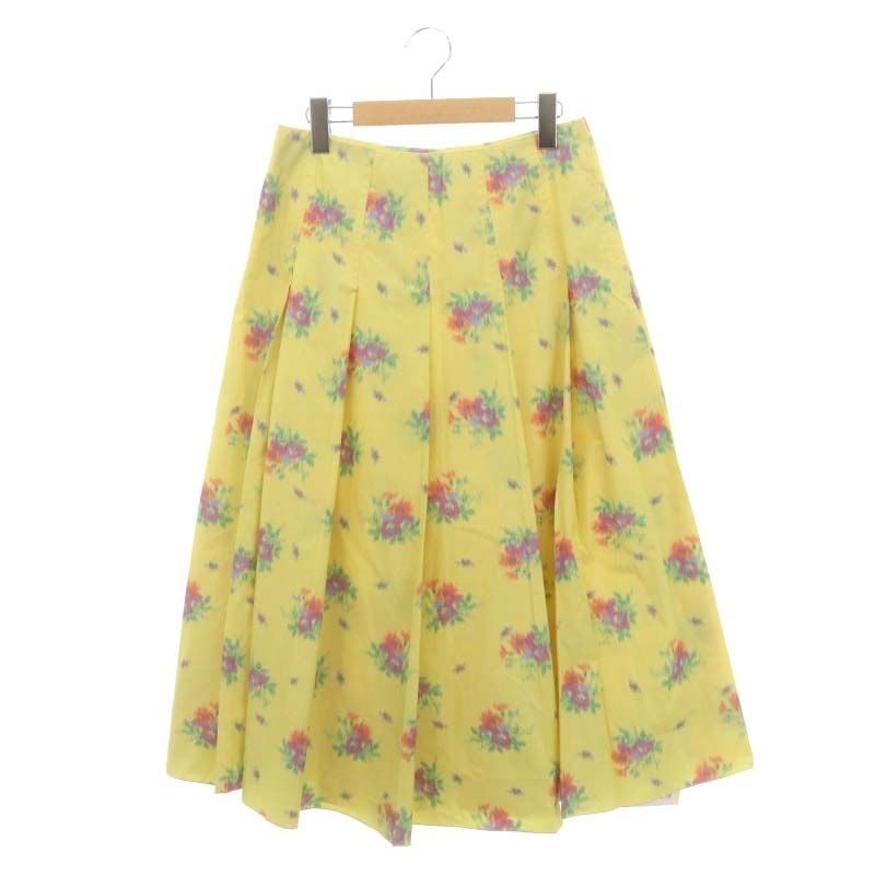 ブラミンク BLAMINK フラワープリントタックスカート ロング フレア 36 黄色 イエロー マルチカラー /DO ■OS