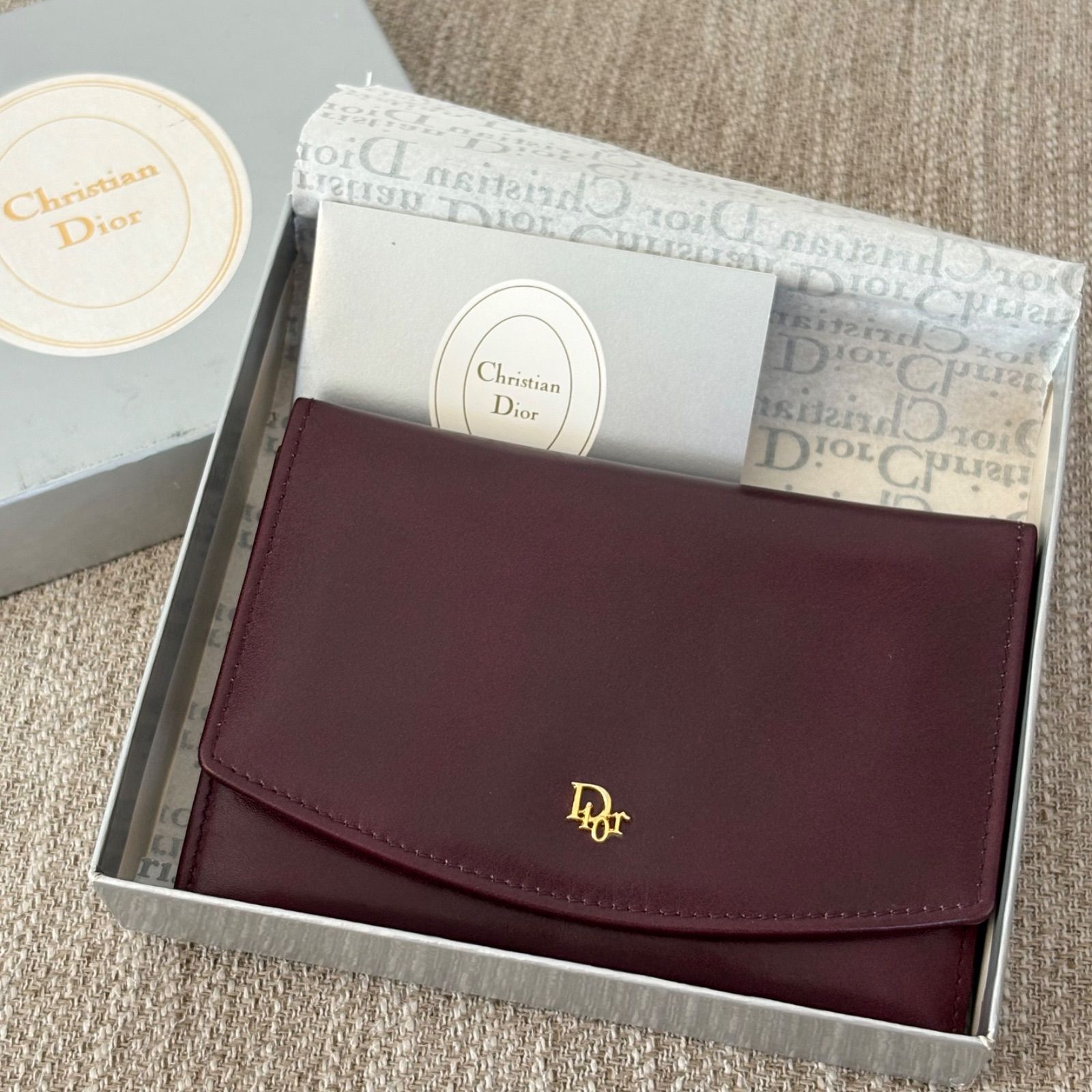 き クリスチャンディオール 二つ折り財布 短財布 小銭入れ レザー 革 コインケース ヴィンテージ ボルドー パープル バーガンディ Christian Dior Vintage Short Wallet Coincase 22281