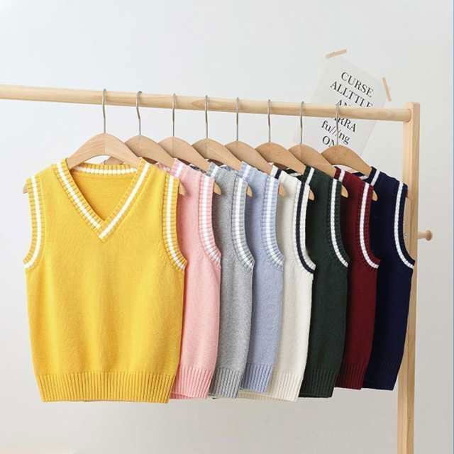 メル 全8色 配色 ライン入り ニットベスト スクール スクールベスト