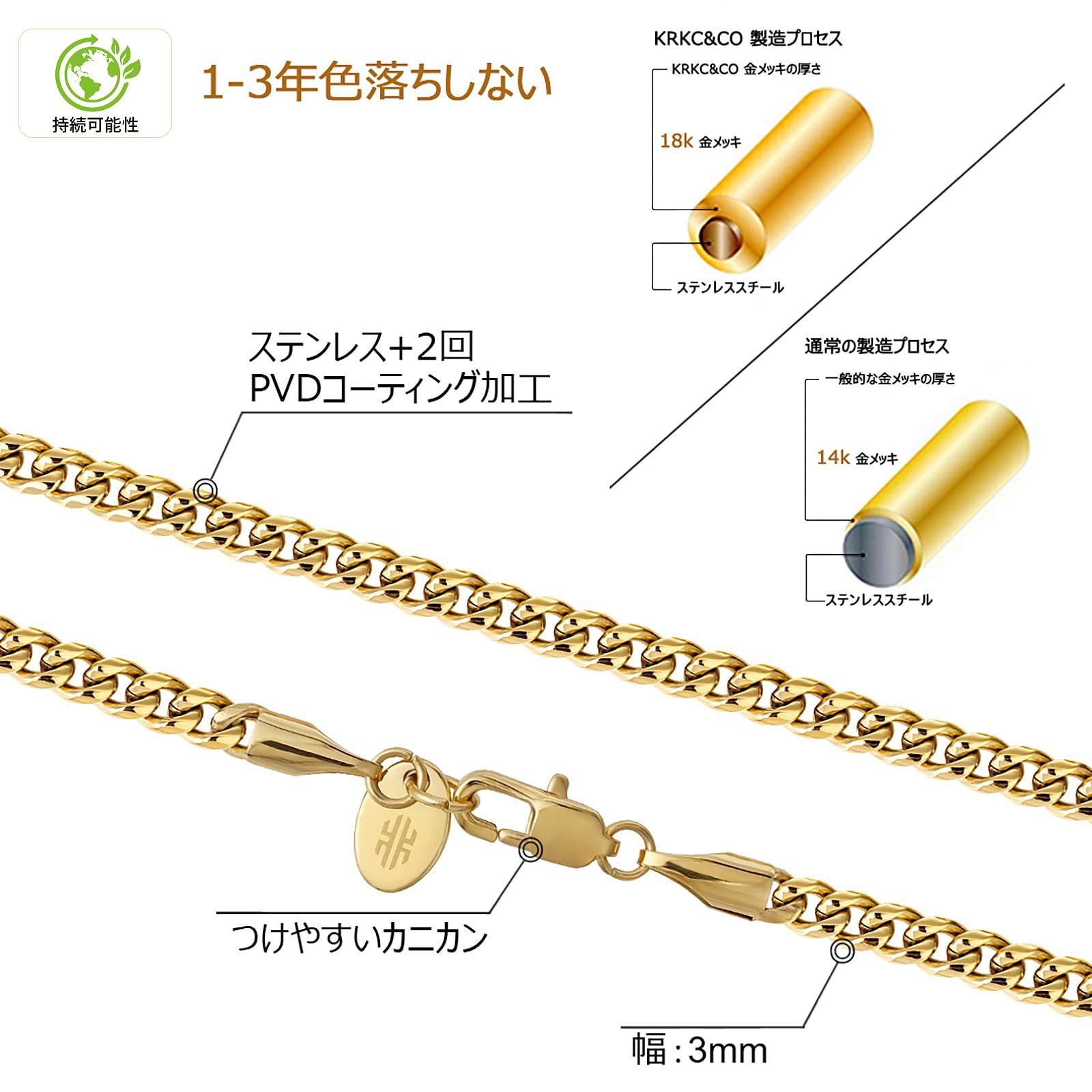 ヒップホップ 316 Lステンレス ラッパー k 18金メッキ シルバー メンズ 幅6 4 3 mmチェーン ギフト 喜平 プレゼント金属アレルギー対応 ネックレスチェーン ユニセックス用 KRKC-CO