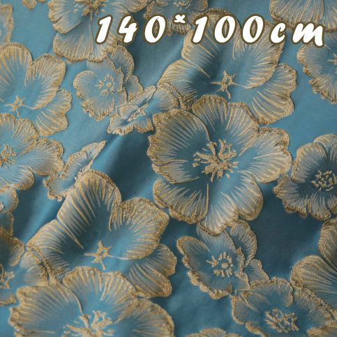 ジャガード織り 生地 立体感 花柄 ハギレ ブルー 素材 生地 ハンドメイド 手芸 140*100cm