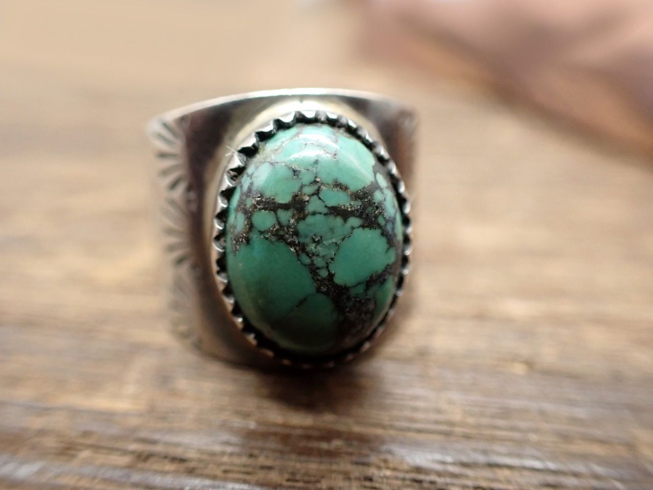 【VINTAGE】INDIAN JEWERLY トルコ石SILVER　RING　１６号-1