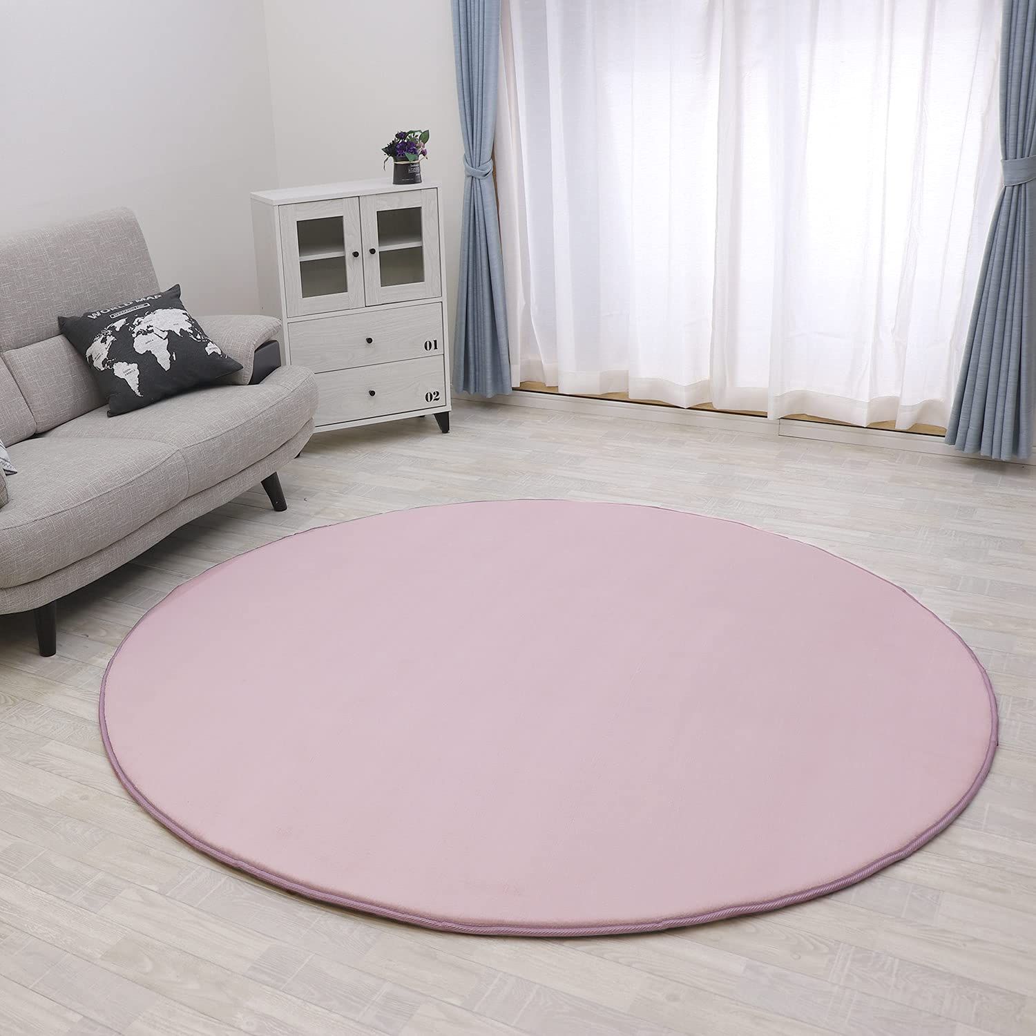 フリーリー ラグ 低反発ラグ 厚25mm 円形 直径 140cm 抗菌 防ダニ加工 厚手 ラグマット カーペット オールシーズン 滑り止め付 マイクロファイバー サイズ S無地 ペールピンク