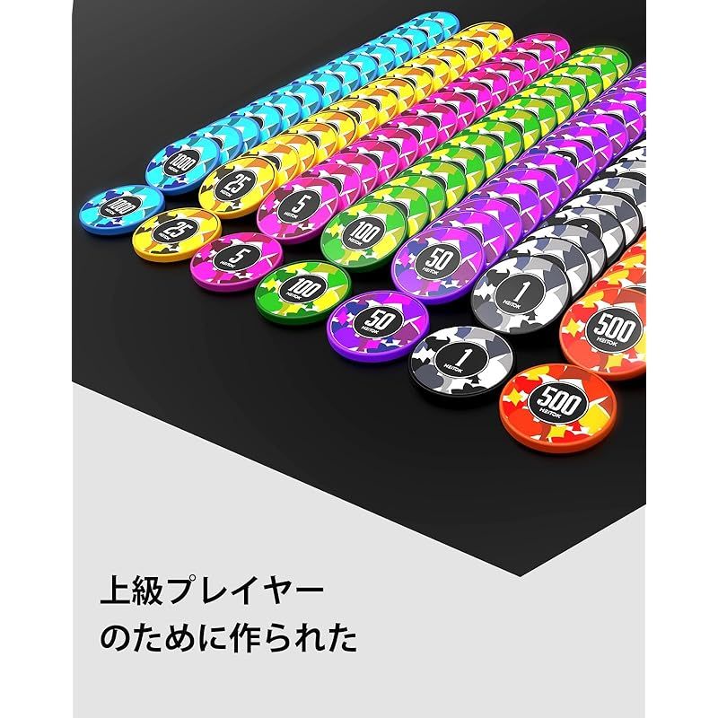 HEITOK ポーカーチップ ポーカーセット 600枚 数字入り 11.5g カジノチップ トランプ2組付属 ABS製チップ アルミ製スーツケース入り 0