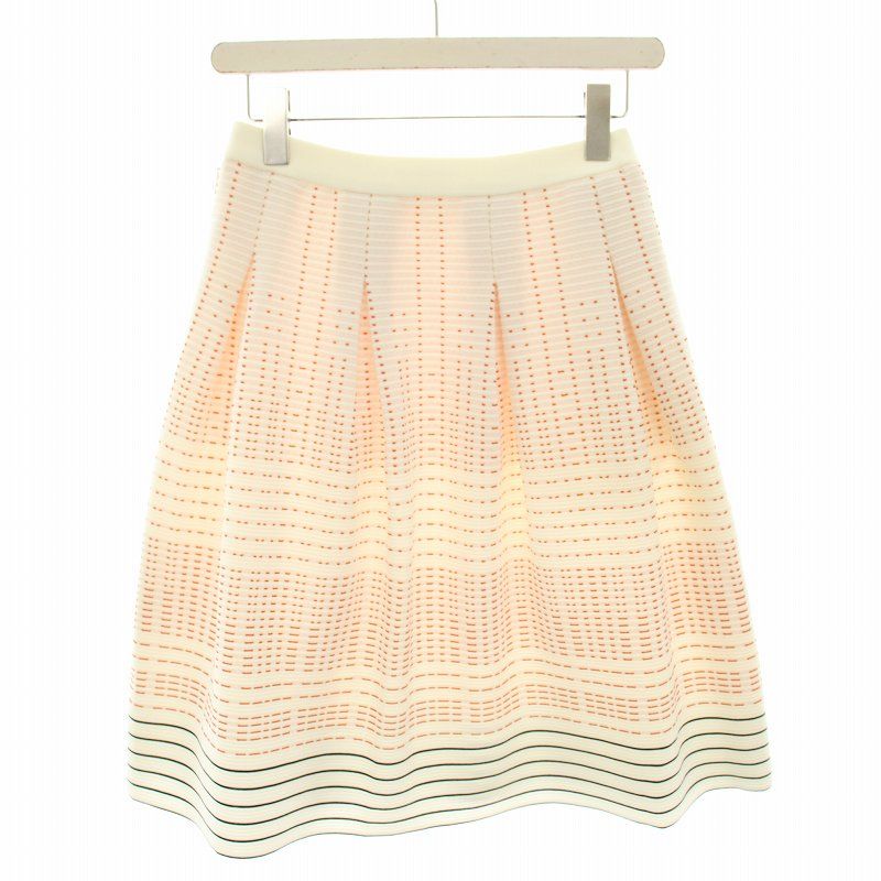 ルネ Rene ニットタックフレアスカート ひざ丈 ボーダー柄 36 白
