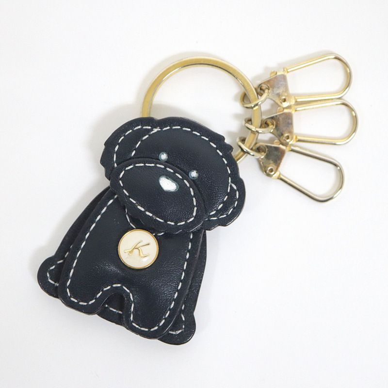 【美品】Kitamura　斜め掛け可　本革　犬ロゴ　キタムラ kitamura】キタムラ キーホルダー 犬 「セナ」モチーフ ダーク