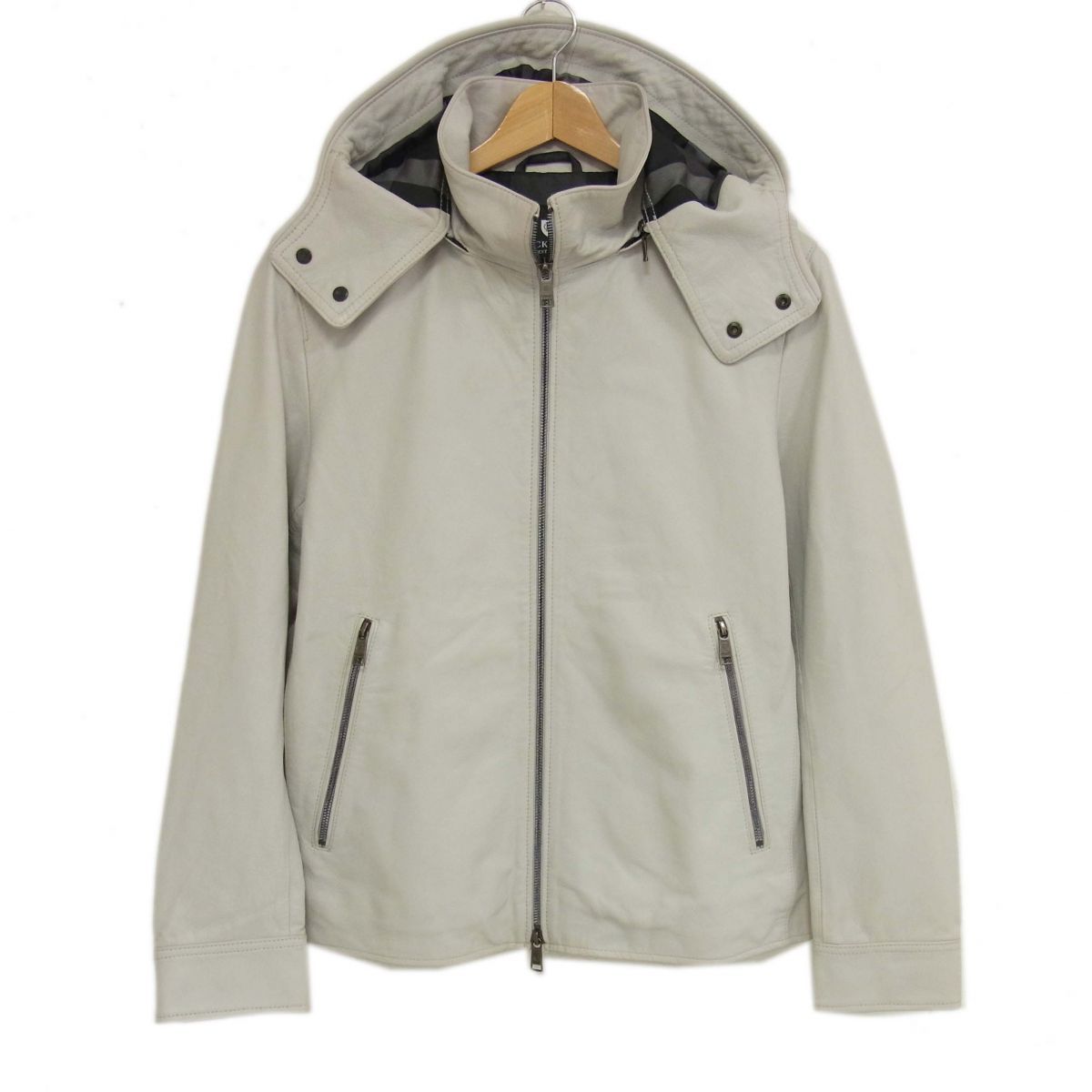 参考定価10万 BLACK LABEL CRESTBRIDGE レザー ジップアップ パーカージャケット グレー ブラックレーベル クレストブリッジ メンズ