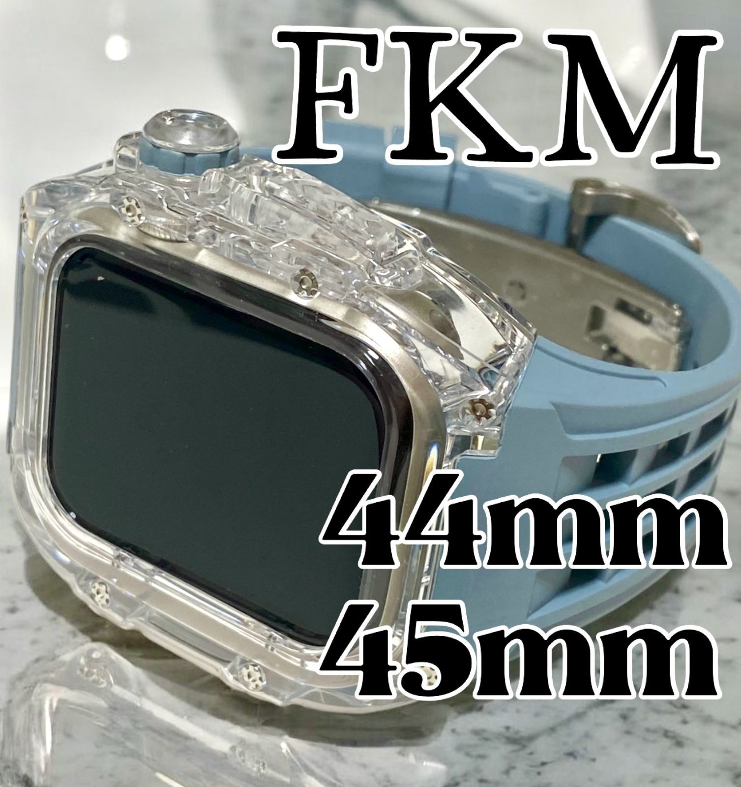 RM8☆Apple Watch FKMラバーベルト クリアケース カバー バンド 快い