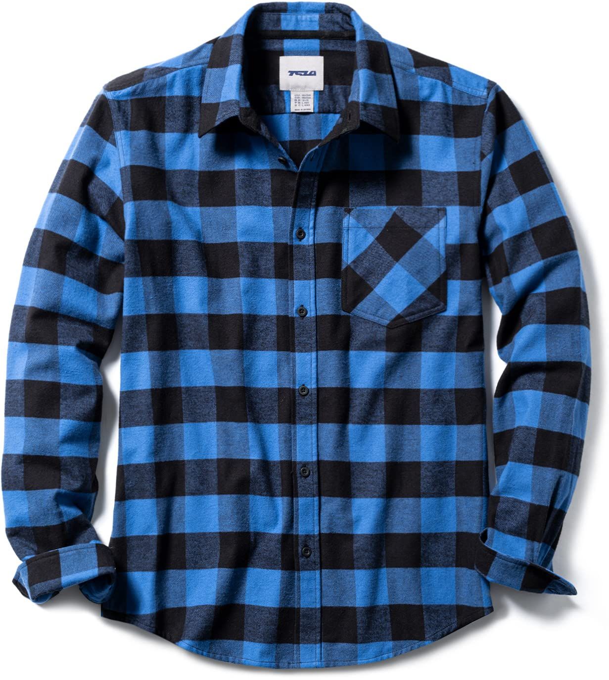 【在庫セール】メンズ レギュラーフィット 長袖 [厚手・耐久性] フランネル チェック＆ シャツ 無地 ネルシャツ ポケット付き [テスラ] 綿100 カジュアル 春