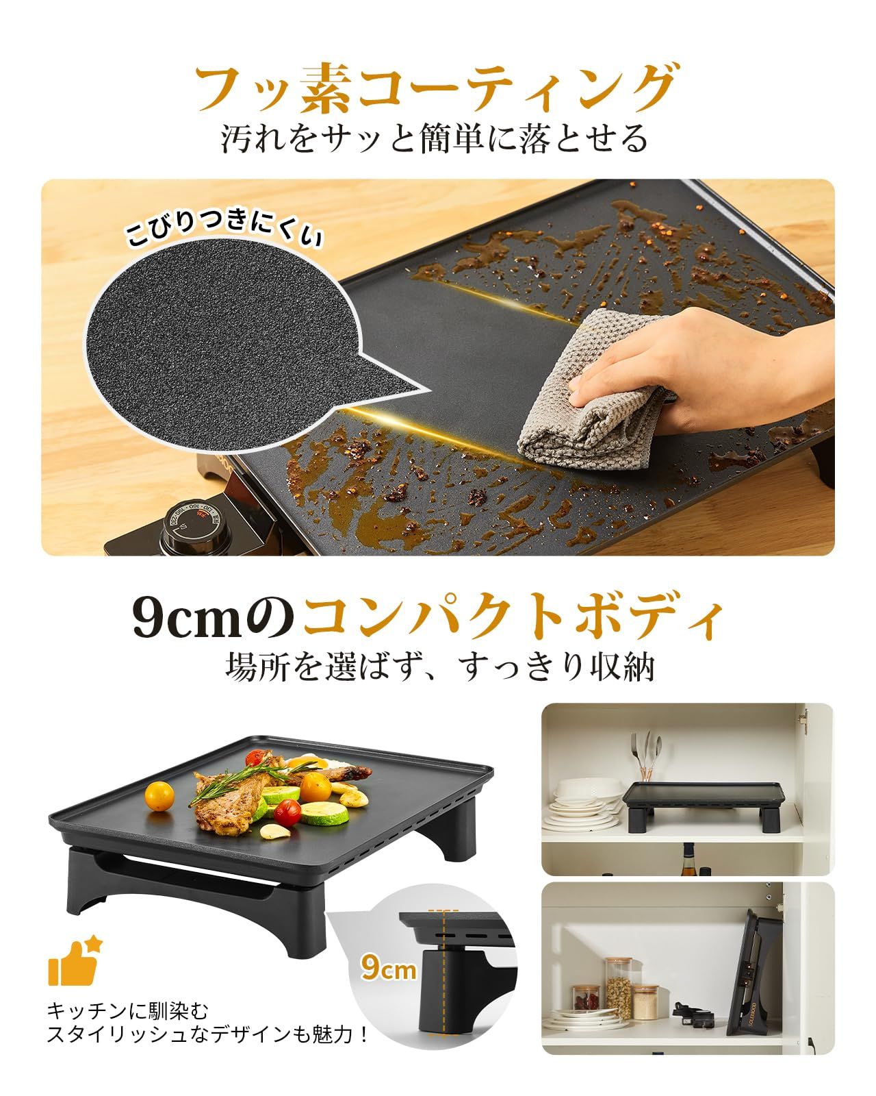 焼肉プレート 電気焼肉器 焼肉 ホットプレート 大きめ平面プレート 表面フッ素加工 -お手入れ 温度調節 保温 230℃ 保温 家族用 ホームパーティーにも適用 ブラック WWW_SKLAD-KIRPICHA_RU