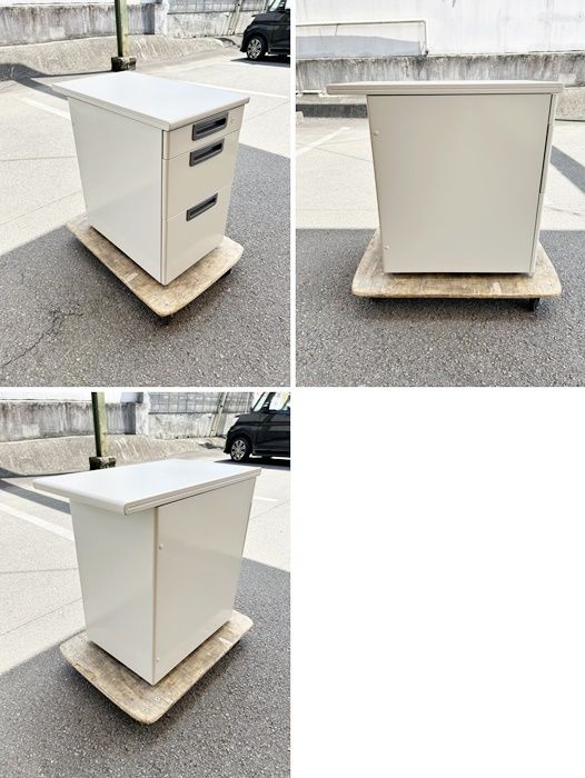 一部地域送料無料 プラス 脇机３段 鍵付き ナチュラルグレー スチール F-EA-233-0704A