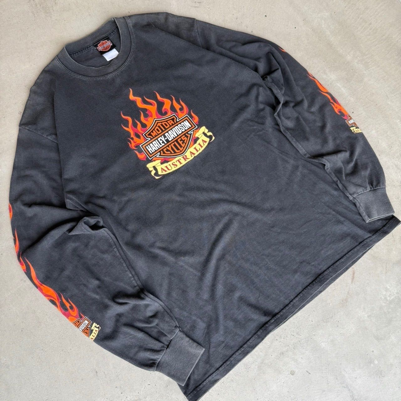 80s 90s Harley Davidson ハーレーダビッドソン 袖プリ フレイム 