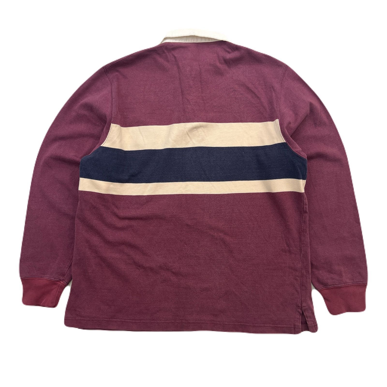 POLO RALPH LAUREN 長袖 ラガーシャツ メンズ M エンジ × アイボリー 