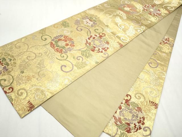 平和屋着物○六通柄袋帯 花唐草文 金糸 引箔 正絹 逸品 CAAX1413hy