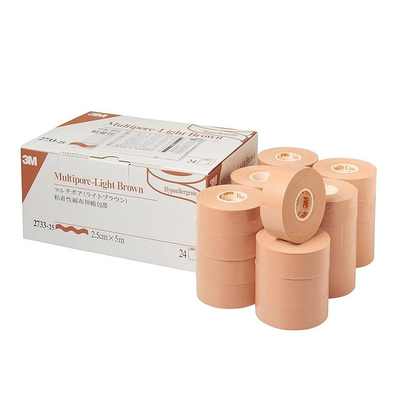 3M TM マルチポア TM ライトブラウン 粘着性綿布伸縮包帯 2733-25 テープ巾×全長 25mm×5m 1