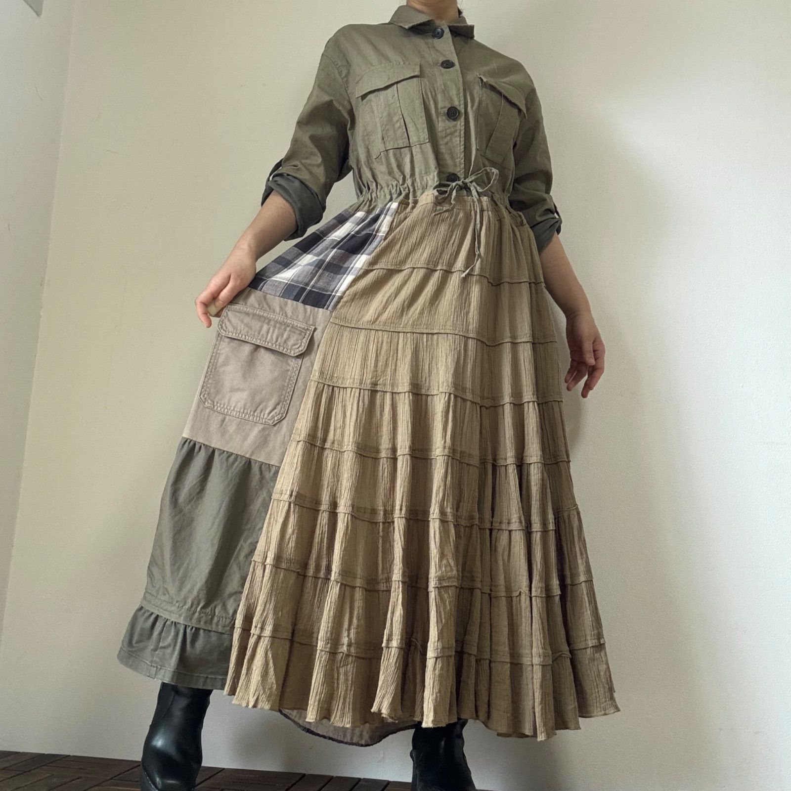 古着リメイクミリタリー系シャツワンピース