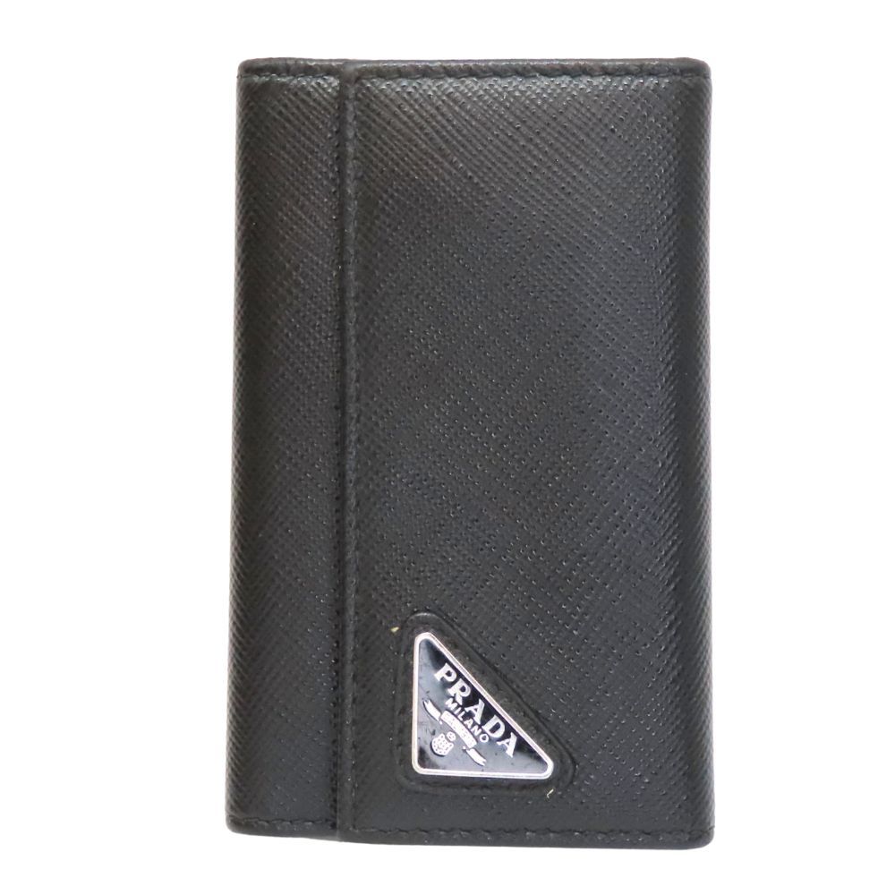 PRADA プラダ 2PG222 キーケース ブラック 6連 三角プレート レザー サフィアーノレザー 黒 メンズ レディース ブランド A2504091 無料ギフトラッピング承ります