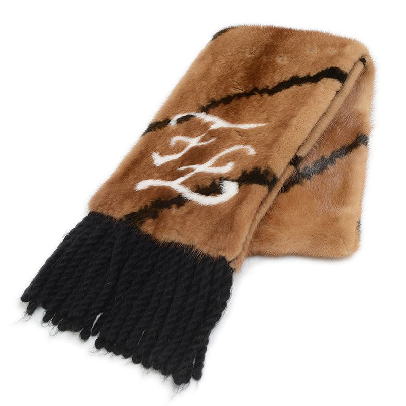 Fendi フェンディ カシミア マフラー FFロゴ ブラウン/ブラック 美品