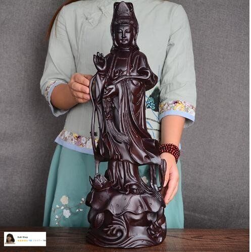 新品 仏教美術 木彫仏像 精密細工 木彫り 黒檀木 観音菩薩像