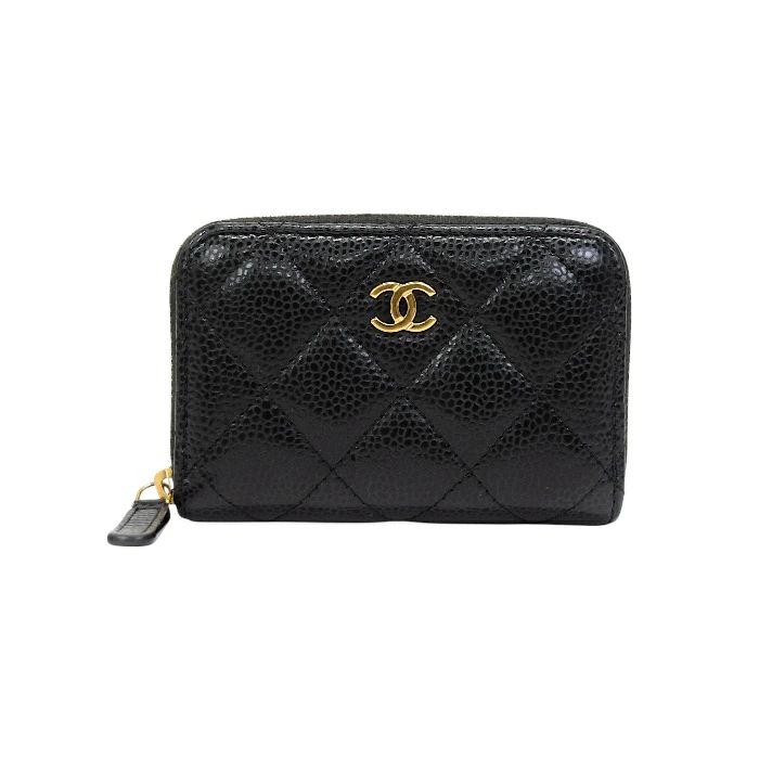 シャネル CHANEL クラシック ジップ コインパース キャビアスキン レザー GD金具 ココマーク AP0216 カードケース コインケース マルチケース ランダム レディース メンズ ブラック 正規品 mbq19006