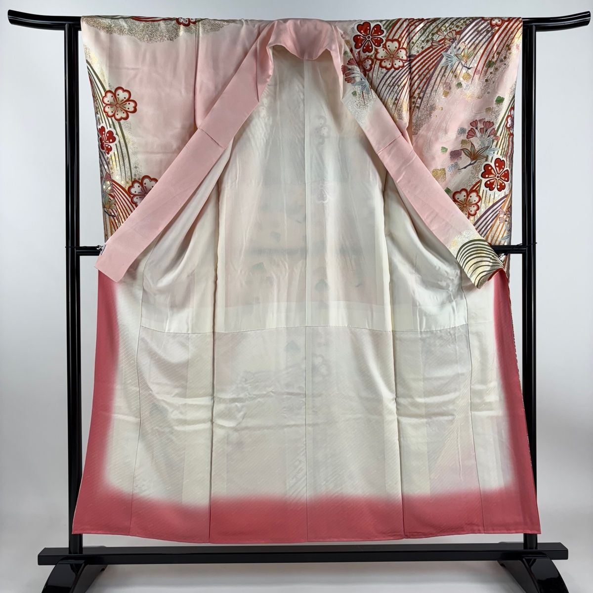 振袖 身丈154.5cm 裄丈63cm S 袷 山本寛斎 落款 桜 波 金銀彩