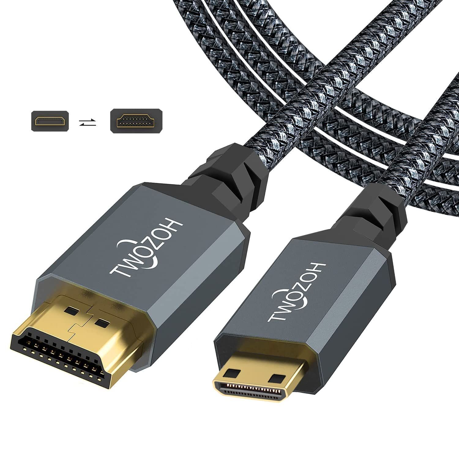Twozoh Mini HDMI to HDMIケーブル 0.3 M 4 K 60 Hz UHD Mini-HDMIオス-HDMIオス変換ケーブルHDMI ケーブル タイプC HDMIミニ