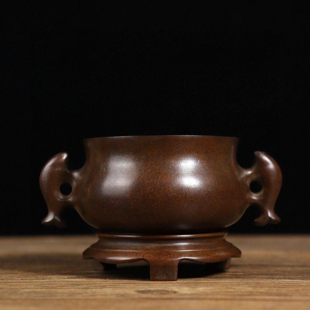 銅製 双魚耳香炉 室内盤香炉 茶道香り炉 香道具 工芸品 置物 銅製 双魚耳香炉 室内盤香炉 茶道香り炉 香道具 工芸品 置物
