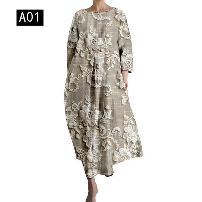 ワンピース レディース マキシ丈 マキシワンピース 大きいサイズ 七分袖 立体花デザイン 花柄ワンピース リゾート レディース ロングワンピース マタニティ 部屋着 ルームウェア 柔らかい 体型カバー きれいめ SoPh691