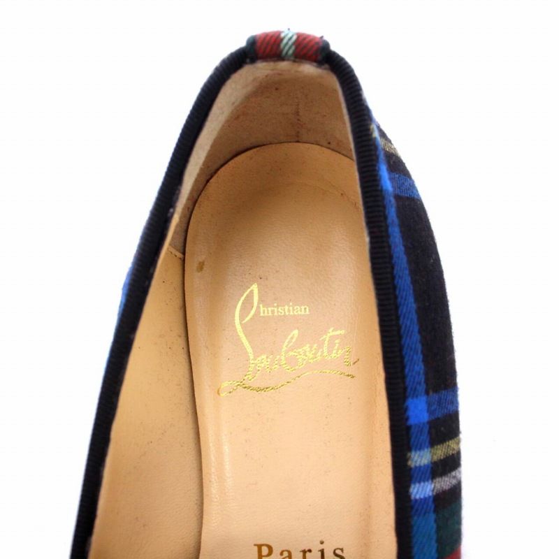 クリスチャンルブタン Christian louboutin ROLLERGIRL FLAT TARTAN フラットシューズ メタルパーツ チェーン  チェック ローヒール 36 23cm マルチカラー /KH