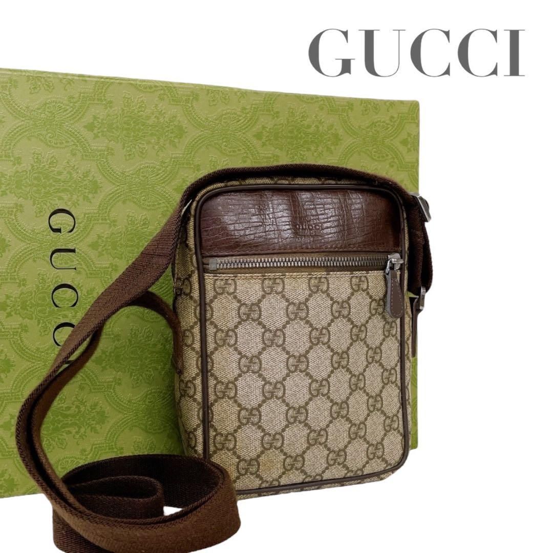 良品✨GUCCI ショルダーバッグ GGスプリーム PVC レザー ブラウン グッチ GGスプリーム PVC × レザー ショルダーバッグ ブラウン 4549