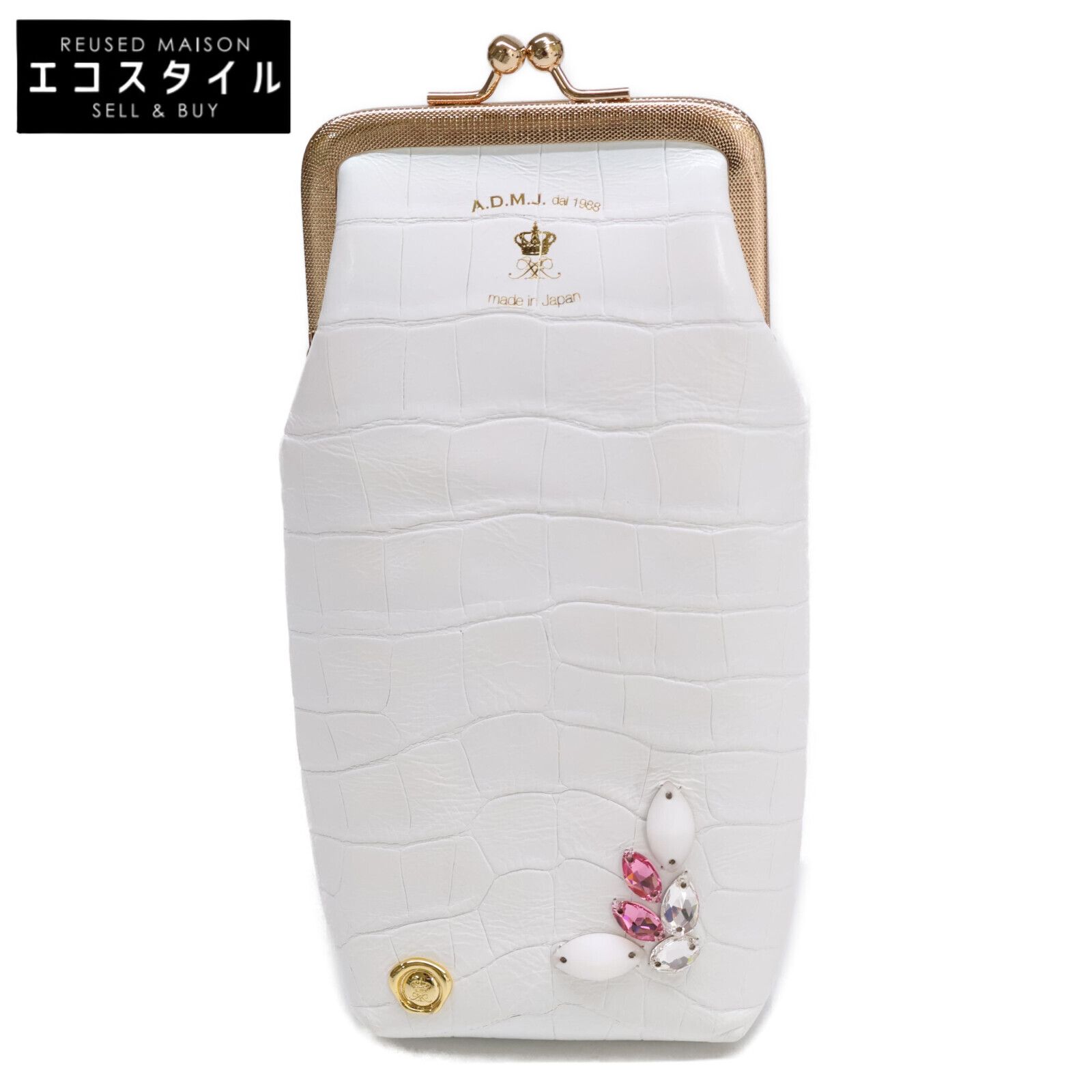 【美品】ADMJ アクセサリーポーチ パイソン ロゴ スワロフスキー ビジュー A.D.M.J. Accessoires De Mademoiselle ADMJ 【美品】型押し
