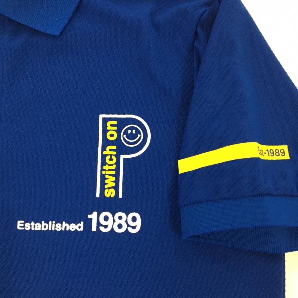 超 パーリーゲイツ 半袖ポロシャツ ブルー×白 ニコちゃん スマイル 織生地 メンズ 4 M ゴルフウェア モデル PEARLY GATES LLC-HASEGAWATOSO_COM