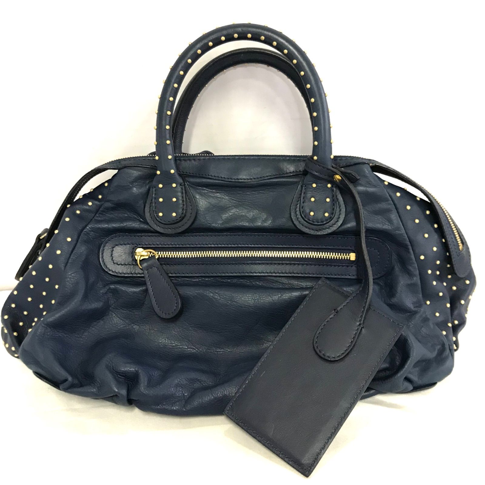 VILLADOR BIG RIBBON BOSTON BAG ビラドール ネイビー スタッズ 