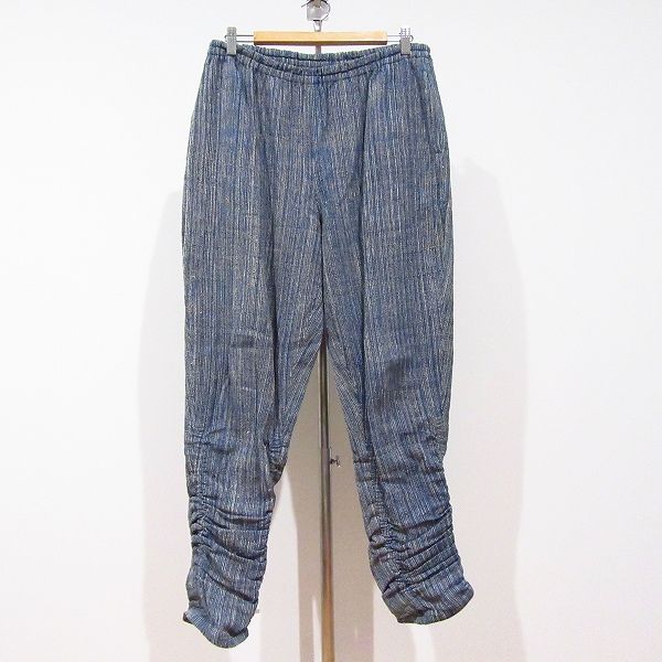 anc うさと USAATO パンツ 青 ベージュ 白 ストライプ 手織り レディース 952541