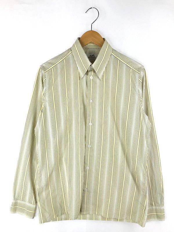 HERMES エルメス L|S STRIPE SHIRT ロングスリーブ ストライプシャツ フランス製 長袖シャツ サイズ 40 イエロー メンズ 141-250425-hi-08-tag