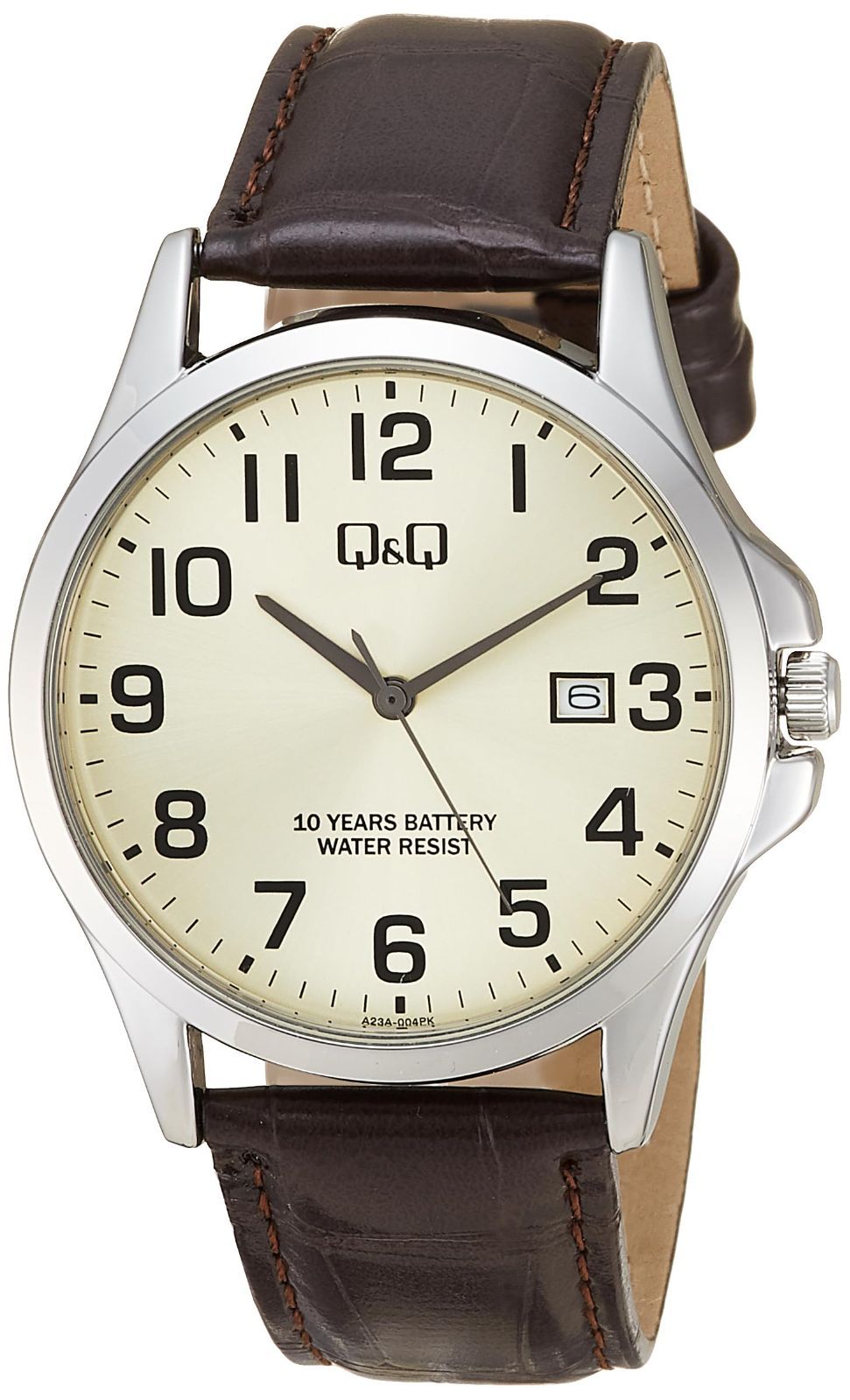 腕時計 シチズンQ Q キューアンドキュー アナログ 電池寿命10年 防水 合成皮革バンド A 23 004 PK メンズ ブラウン