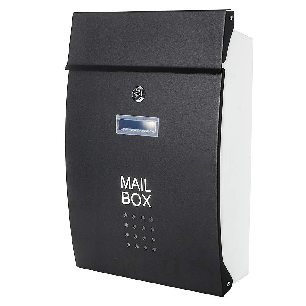 Jssmst（ジェスマット） メールボックス 郵便受け ポスト 北欧風 壁掛け キーロック式 大容量 玄関 HPB005-黒 (ブラック)