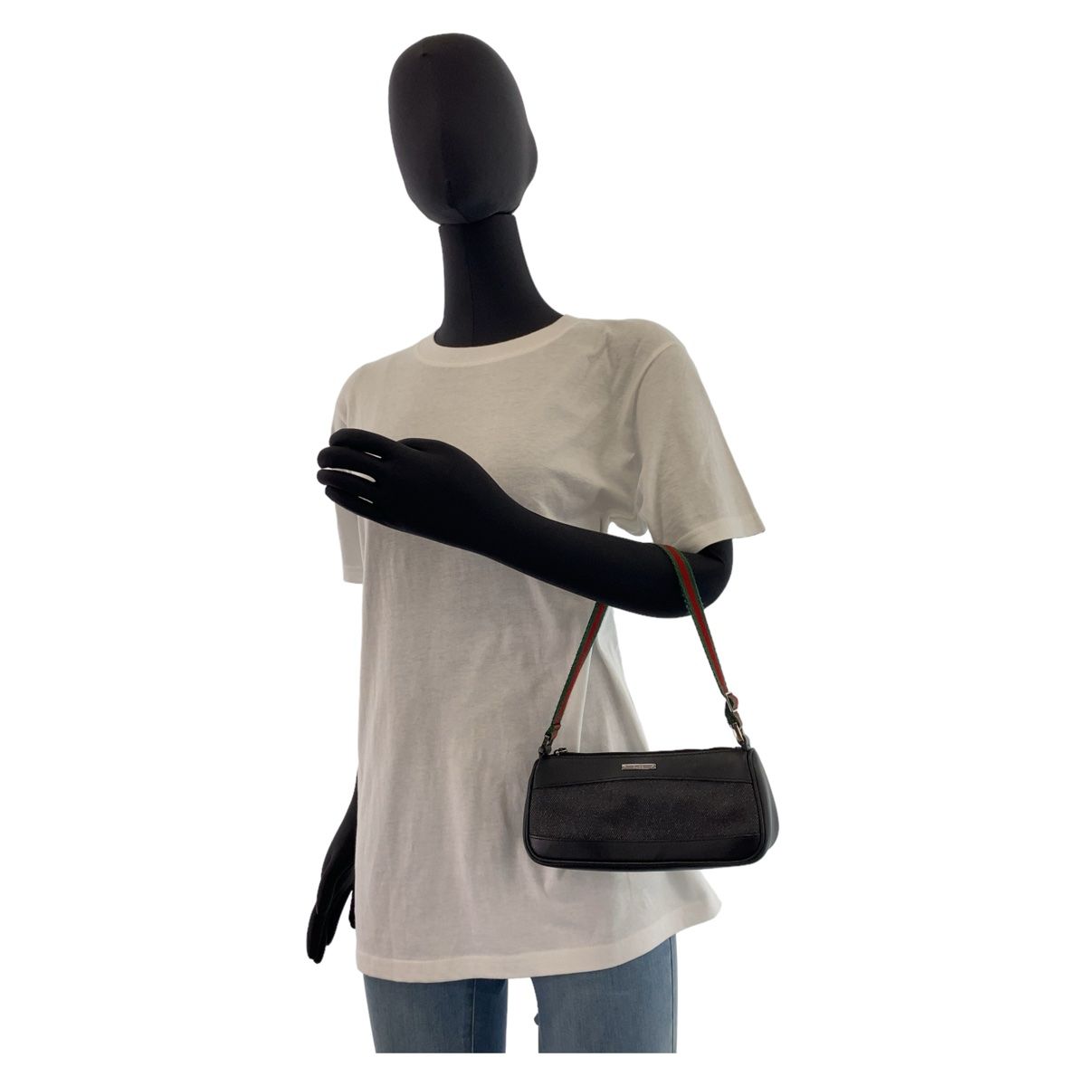 【美品】GUCCI アクセサリーポーチ ハンドバッグ シェリーライン 美品 GUCCI グッチ シェリーライン ブラック シルバー金具