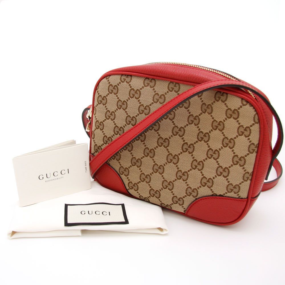 【中古美品】グッチ ショルダーバッグ ミニショルダー クロスバッグ GGキャンバス 449413 レッド 赤 ブラウン GUCCI ブランド レディース