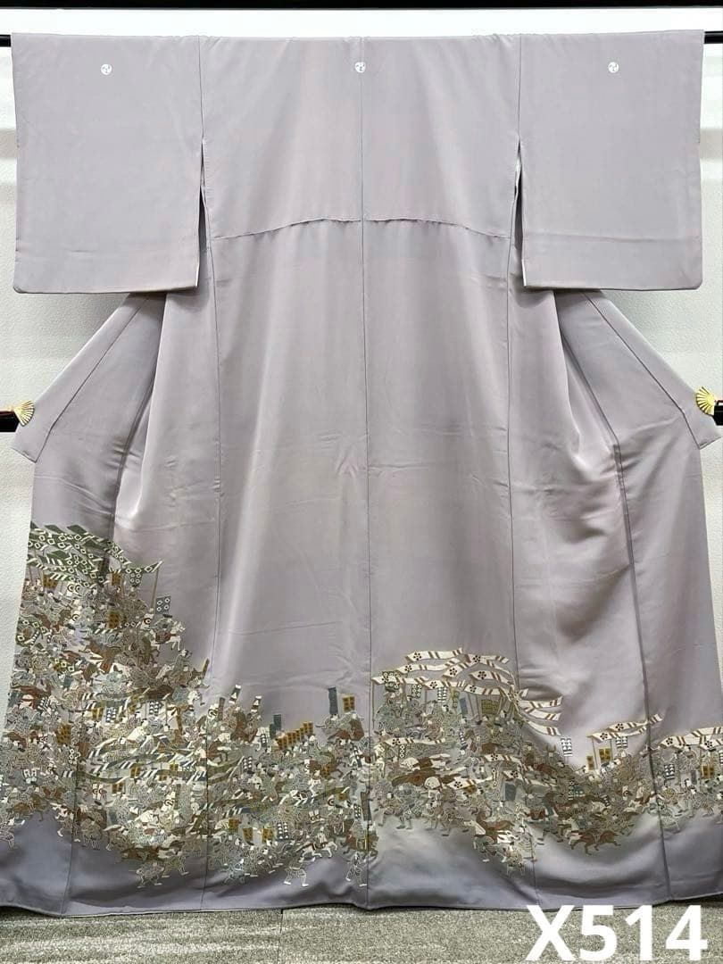 蘇州刺繍 総相良刺繍 色留袖 三つ紋 馬 比翼仕立て 正絹 X514