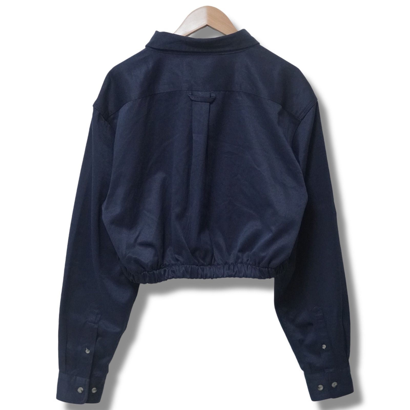 カーハート クロップド丈 シャツ ジャケット L ネイビー 光沢生地