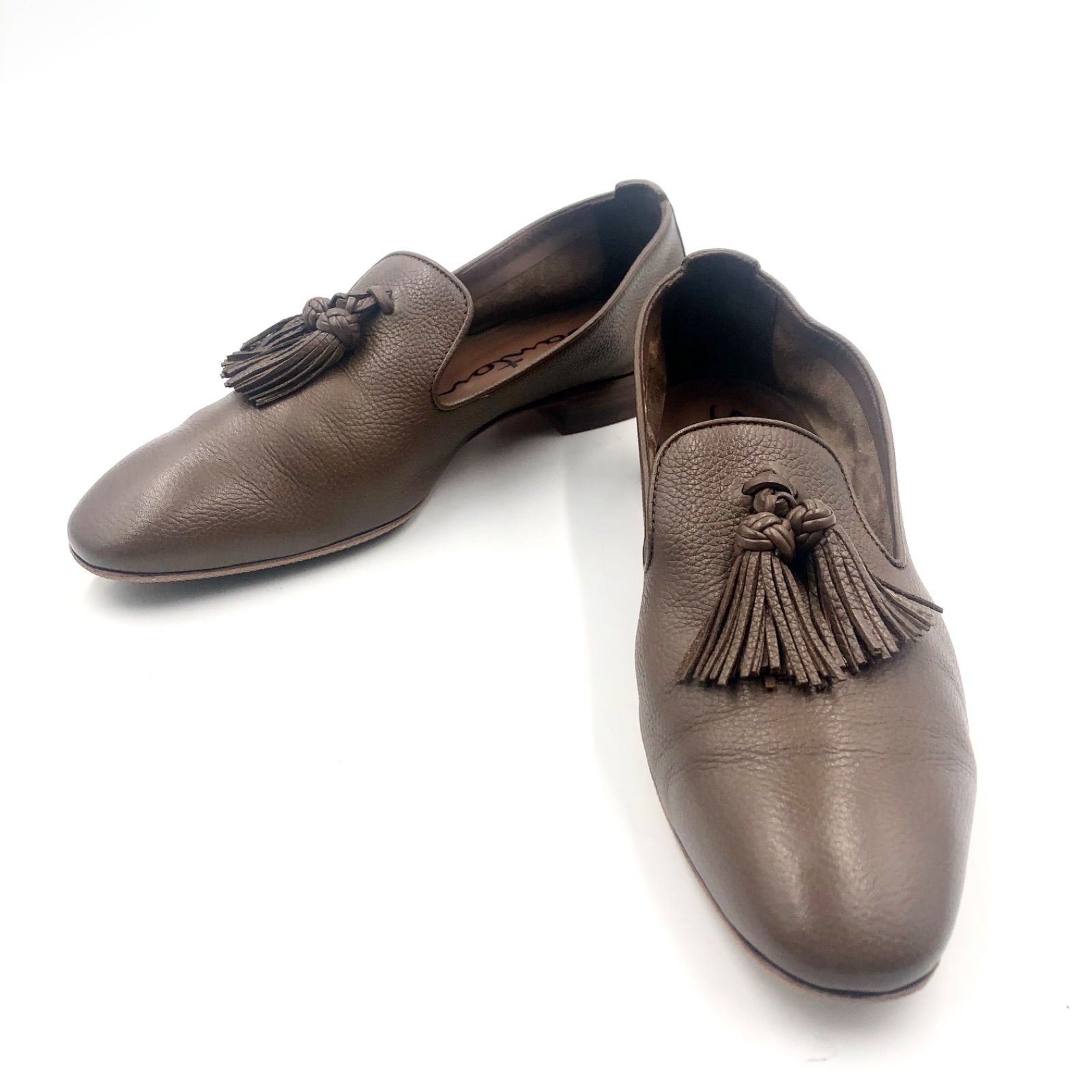 ★美品★ SANTONI レディース　タッセル本革ローファー　イタリア製37.5 □美品□Santoni サントーニ タッセルローファー レザー 本革 ブラウン