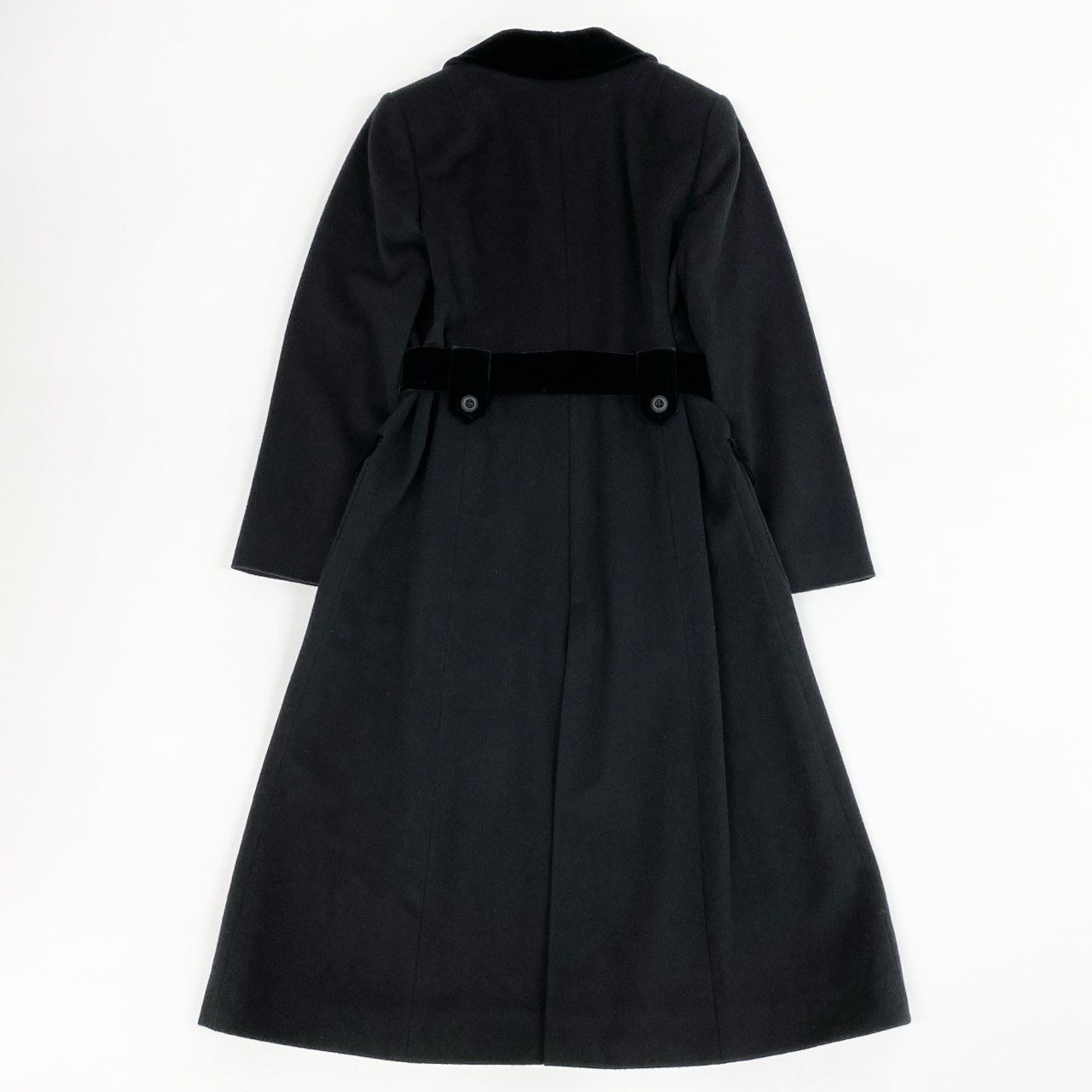 57j17 TAE ASHIDA タエアシダ チェスターコート アウター ベルベット ウール ベルト付き TC9706 11サイズ ブラック レディースu02t