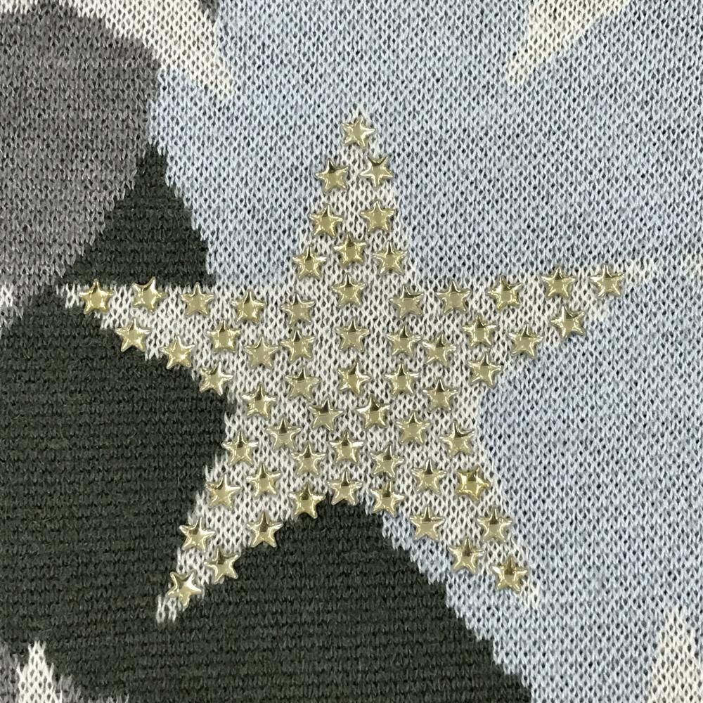 きれい 超 マークアンドロナ セーター 白×カーキ×グレー 前上部星柄 後ろビッグスカル ニット レディース S ゴルフウェア MARK＆LONA 品質100％ 保証！