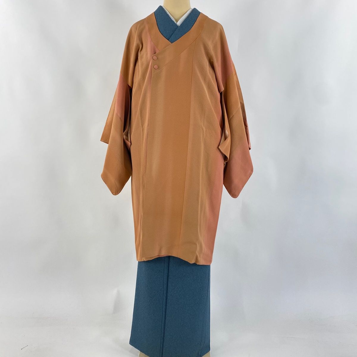 道行 身丈103cm 裄丈66cm M 和装コート 千代田衿 鈴乃屋 落款 縦ぼかし 赤茶 正絹 秀品