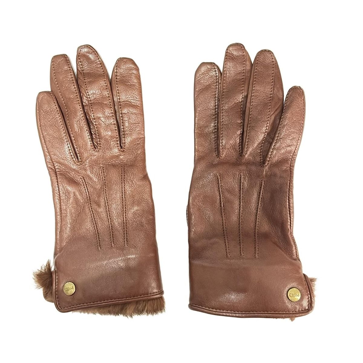 Chloe(クロエ) 手袋 レディース - ダークブラウン レザー、ファー 中古