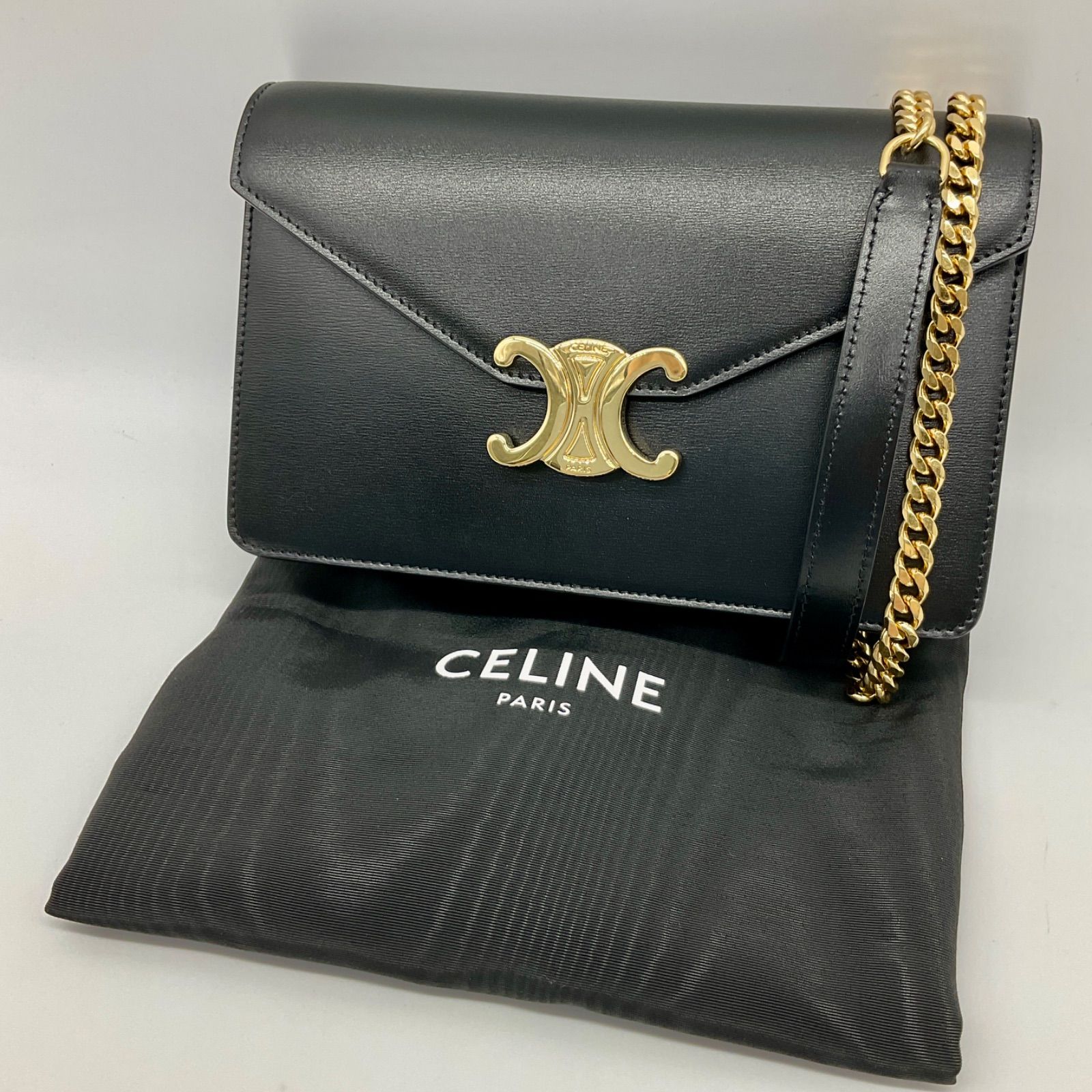 ▽CELINE セリーヌ マーゴ トリオンフ チェーン ウォレット 長財布 ショルダーバッグ クラッチバッグ 2way レザー ブラック 10L033  ゴールド 金具 ミニバッグ 【中古】Aランク 2_173 - メルカリ