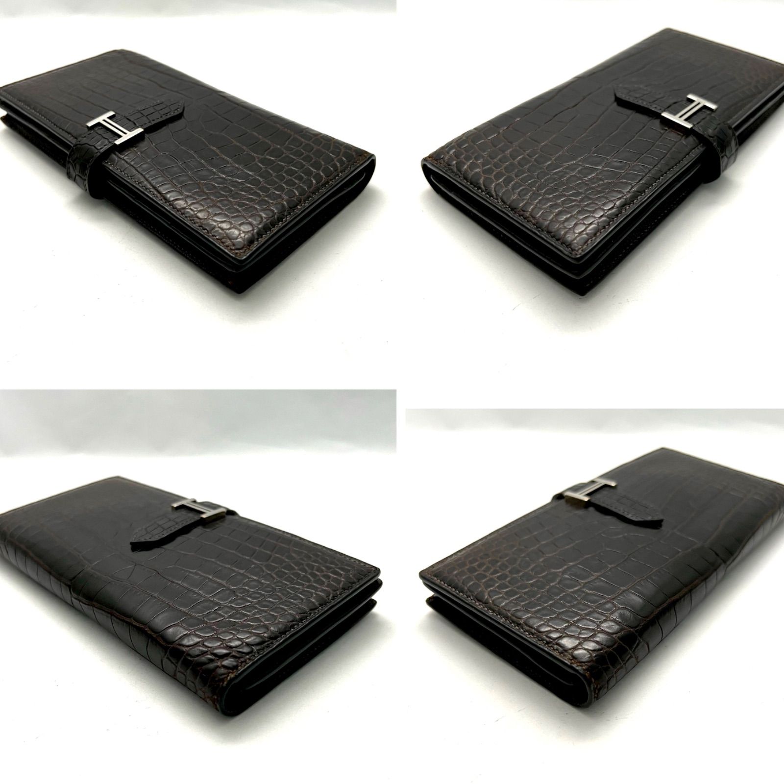 クロコアリゲーター財布 長財布ダークブラウン