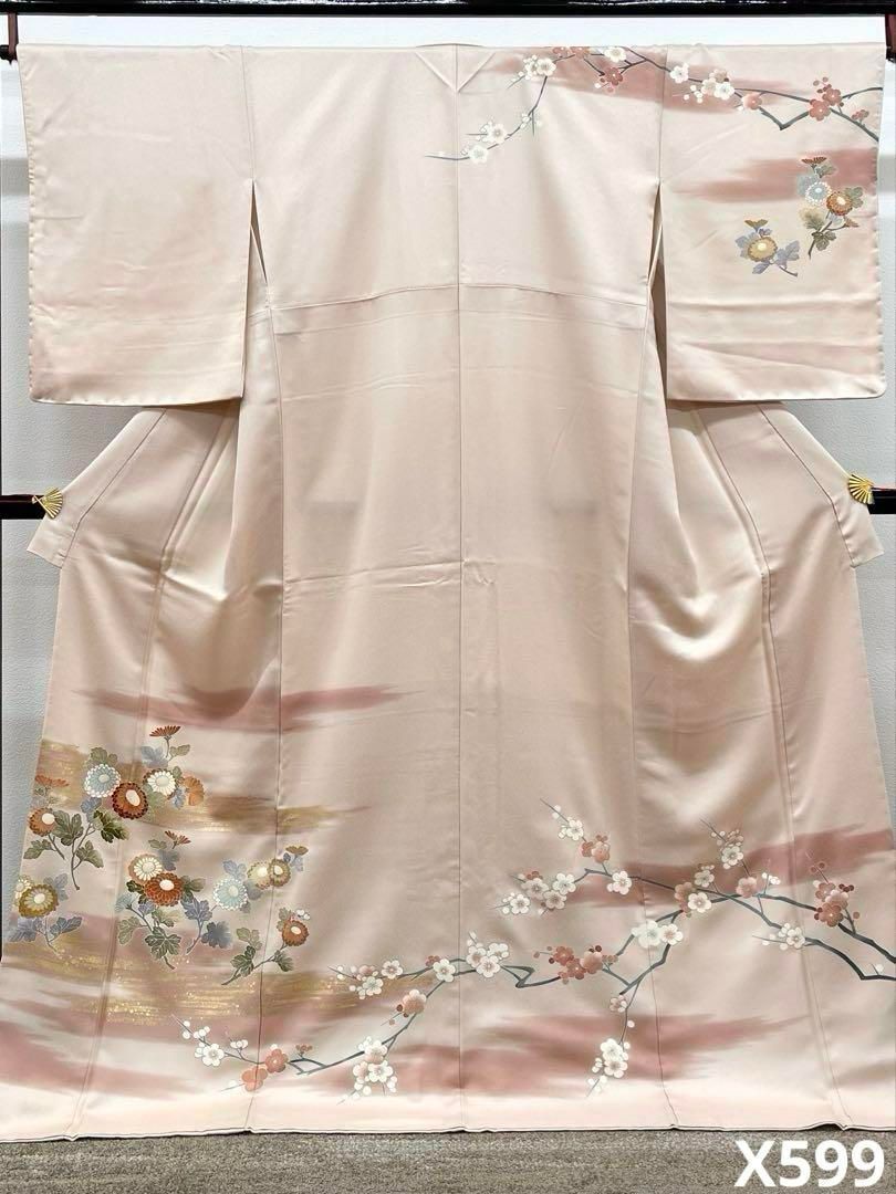 訪問着 友禅 金駒 金彩 梅 菊 紋意匠 正絹 躾糸付き X599 - メルカリ