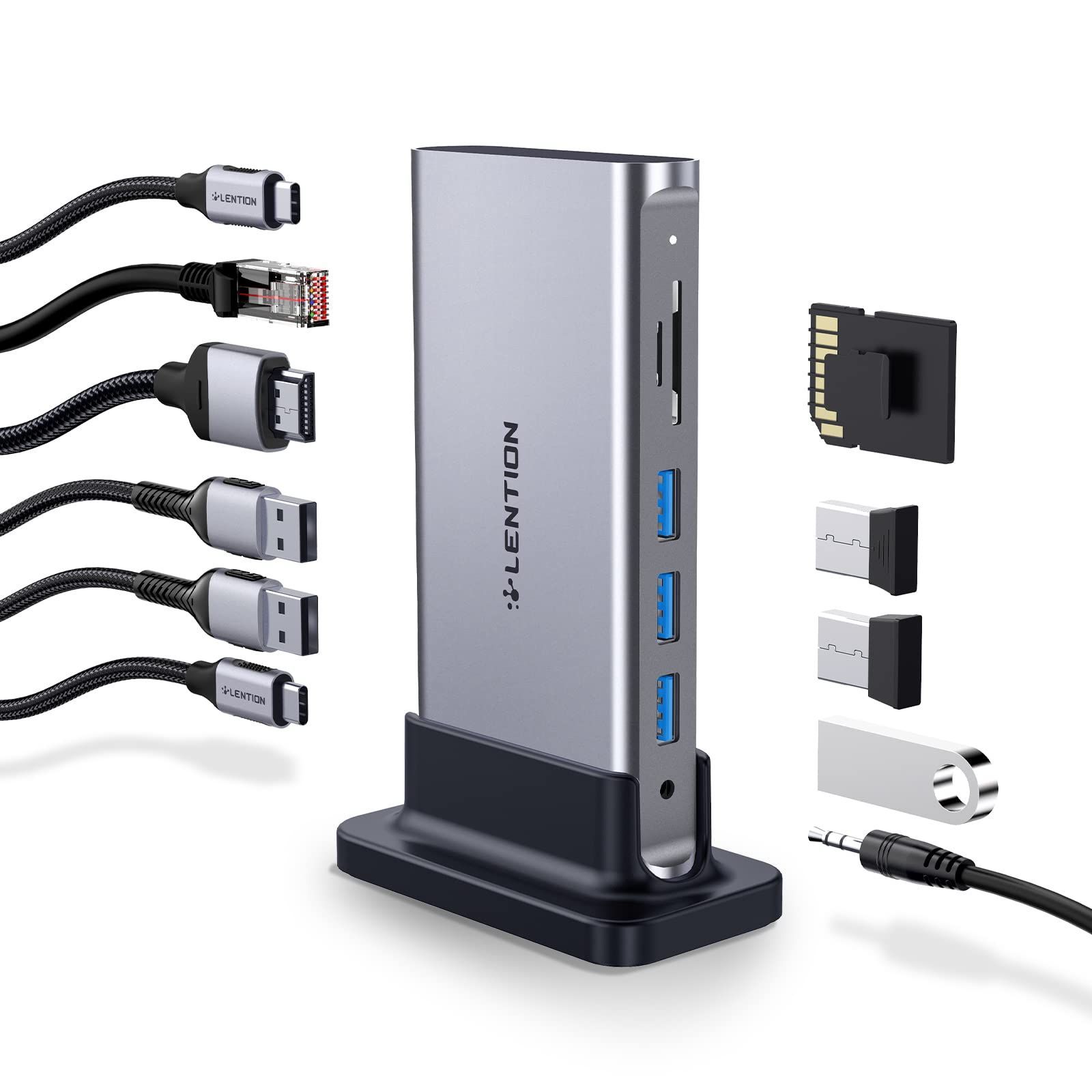11in1 縦置き USB C ドッキングステーション CB-D54 4K 60Hz HDMI USB3.0 ギガビットイーサネット Micro SD|SDカードリーダー 有線LAN PD対応 最大100W 3.5mmミニジャック USB Type C typ